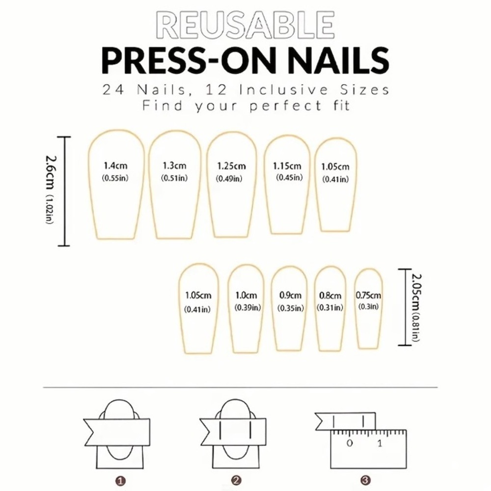 โค๏ธ 24pcs reusable short square press on nails with hearts ๐ - Picture 3 of 5